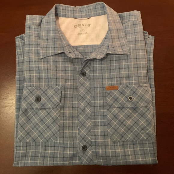 Orvis Other - NWOT Orvis XL Light blue Plaid Shirt S/S Woven Tec